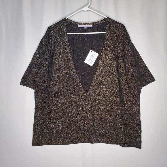 Luxe Carmen Short Sleeve Cardigan Women 3X Button Gold Sparkle Glam - Picture 9 of 10